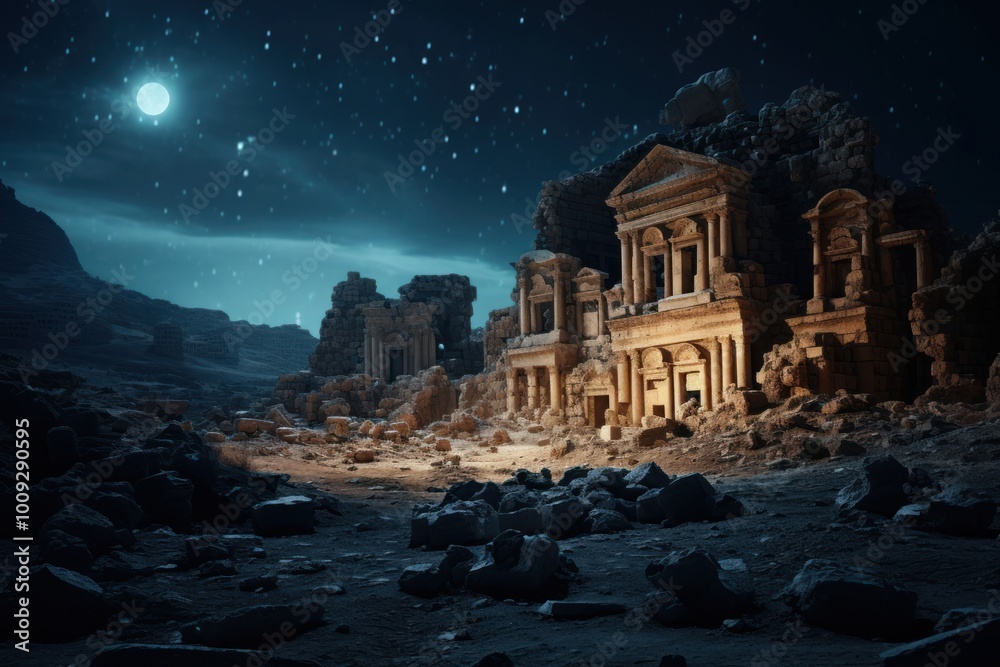 Ancient ruins night astronomy outdoors. Ancient ruins night astronomy outdoors.