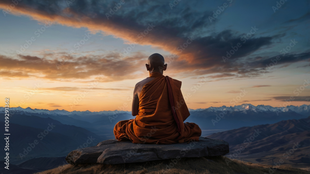 Buddhist monk sitting in the lotus position Buddhist monk sitting in the lotus position