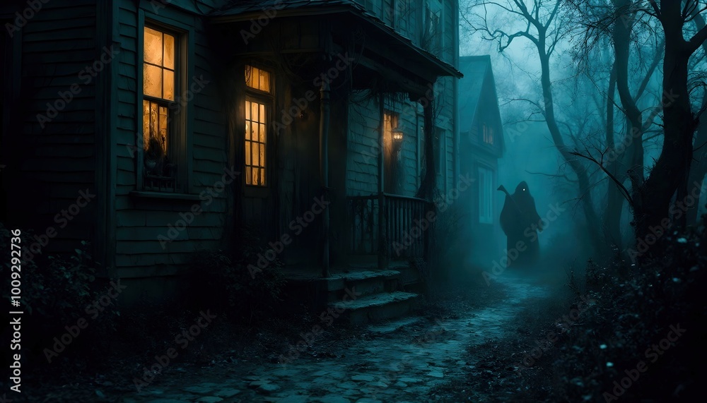A haunted house scene featuring cobwebs, creaky doors, and dim lighting, creating an eerie atmosphere perfect for Halloween. A haunted house scene featuring cobwebs, creaky doors, and dim lighting, creating an eerie atmosphere perfect for Halloween.