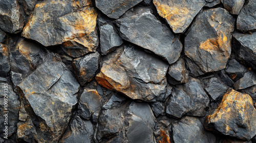 Natural stone surface with unique textures and colors in varying shades of gray and orange