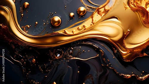 Luxury fluid art with metallic gold details and elegant vibrant patterns. AI generative.