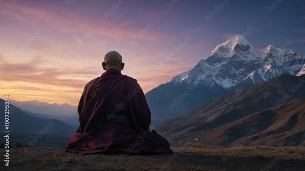 Buddhist monk sitting in the lotus position Buddhist monk sitting in the lotus position