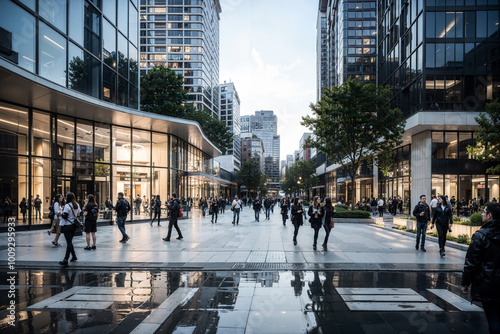Urban Life of Busy Crossing in a Lively Cityscape