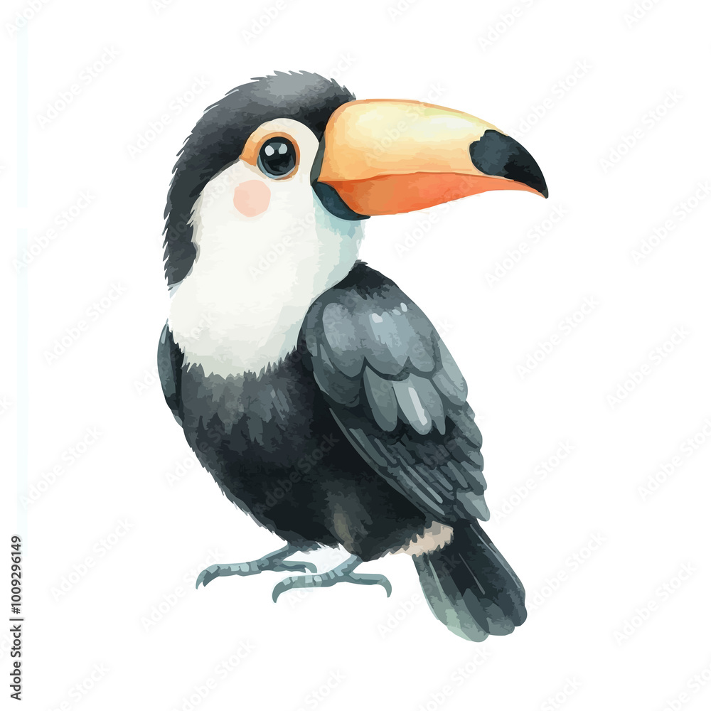 Naklejka premium Cute Toucans Watercolor Illustration on White Background