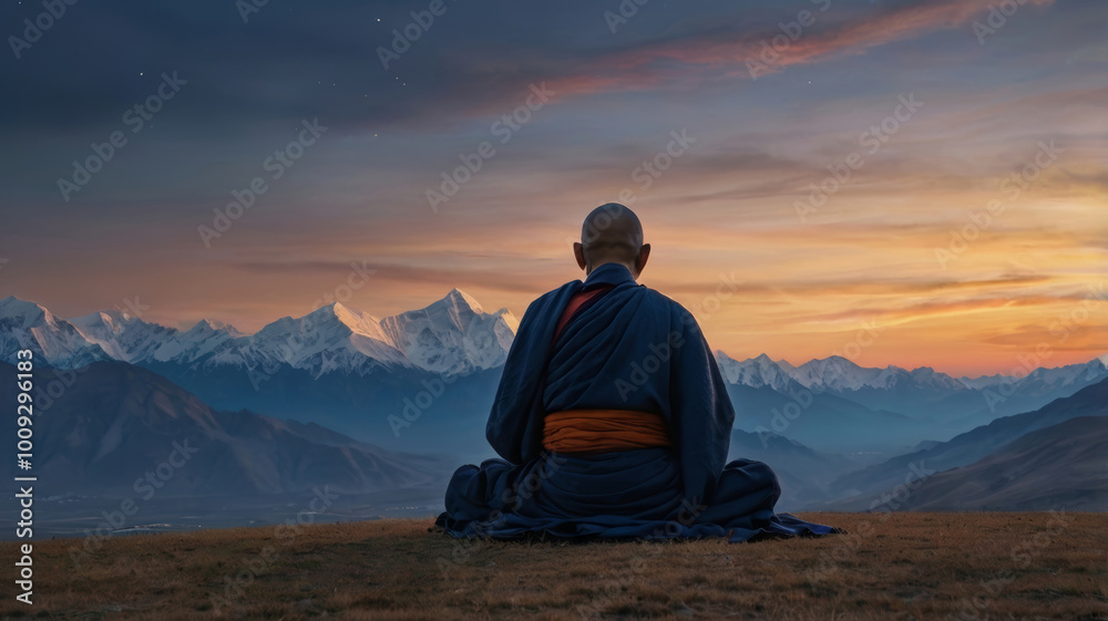 Buddhist monk sitting in the lotus position Buddhist monk sitting in the lotus position