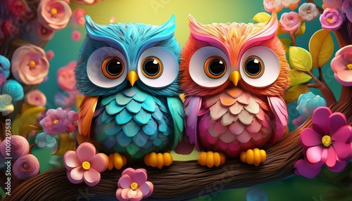 Two Cute Cartoon Colorful O...