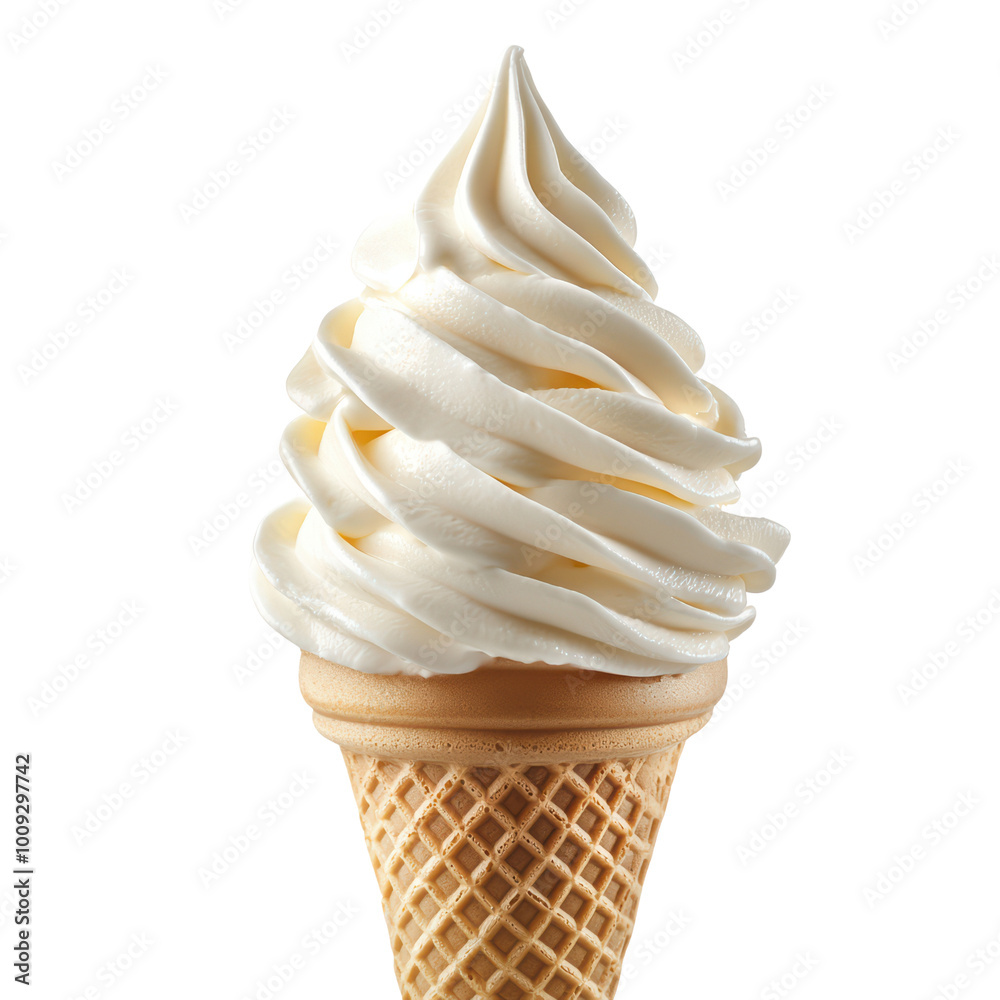 Creamy soft serve ice cream in a waffle cone Creamy soft serve ice cream in a waffle cone