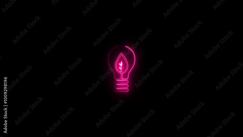 Glowing neon line light bulb with leaf icon. Eco energy concept. Alternative energy concept. Glowing neon. Glowing neon line light bulb with leaf icon. Eco energy concept. Alternative energy concept. Glowing neon.