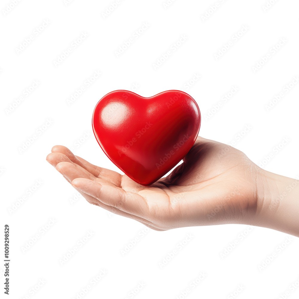 Hand holding a glossy red heart symbolizing love and care Hand holding a glossy red heart symbolizing love and care