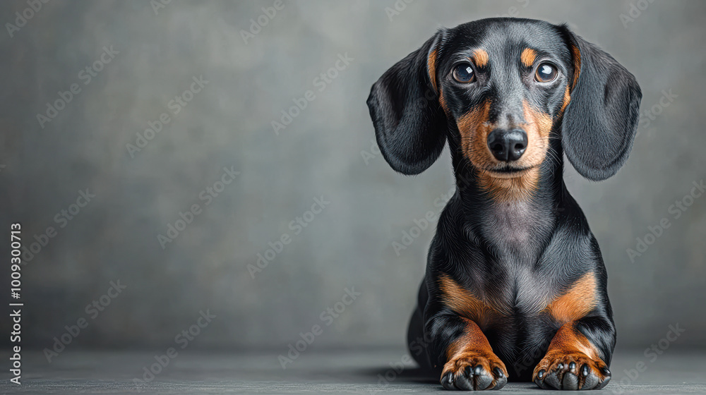 A black and brown dachsund is laying on a table A black and brown dachsund is laying on a table