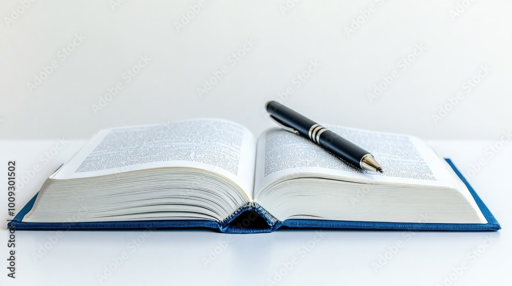 A open book with a pen lying on the top, perfect for studying or writing A open book with a pen lying on the top, perfect for studying or writing