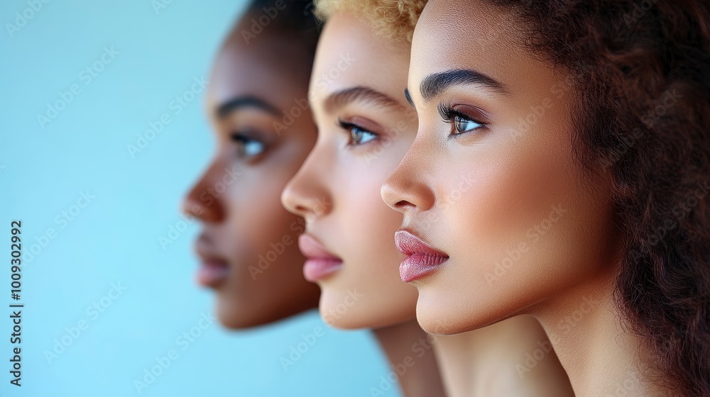 Three Diverse Women Looking Forward in Profile Three Diverse Women Looking Forward in Profile