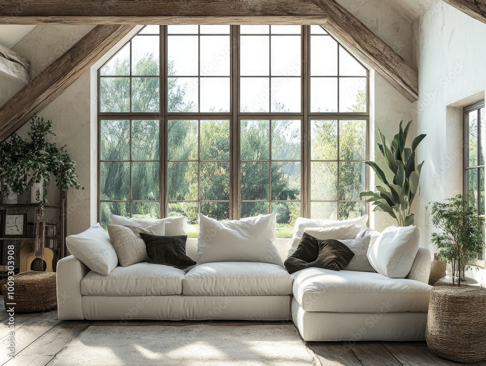 Modern Living Room with Large Window Modern Living Room with Large Window