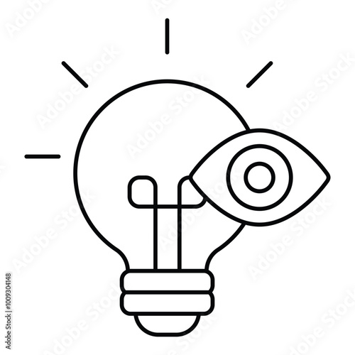 Creative Idea and Vision vector icon, lightbulb and eye icon, innovation and vision illustration