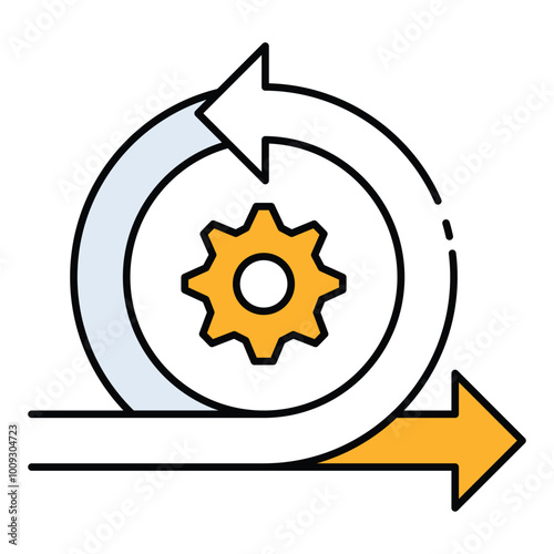 Agile Process vector icon, gear and cycle arrow icon, iterative development and continuous improvement illustration