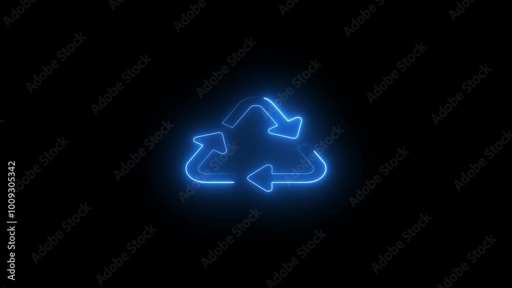 Glowing neon line Recycle symbol icon isolated on dark background. Circular arrow icon. Environment recyclable go green. Vector Illustration Glowing neon line Recycle symbol icon isolated on dark background. Circular arrow icon. Environment recyclable go green. Vector Illustration