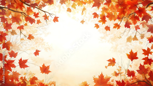 Frame of Fall Branches and Colorful Maple Leaves in a Vibrant Autumn Park