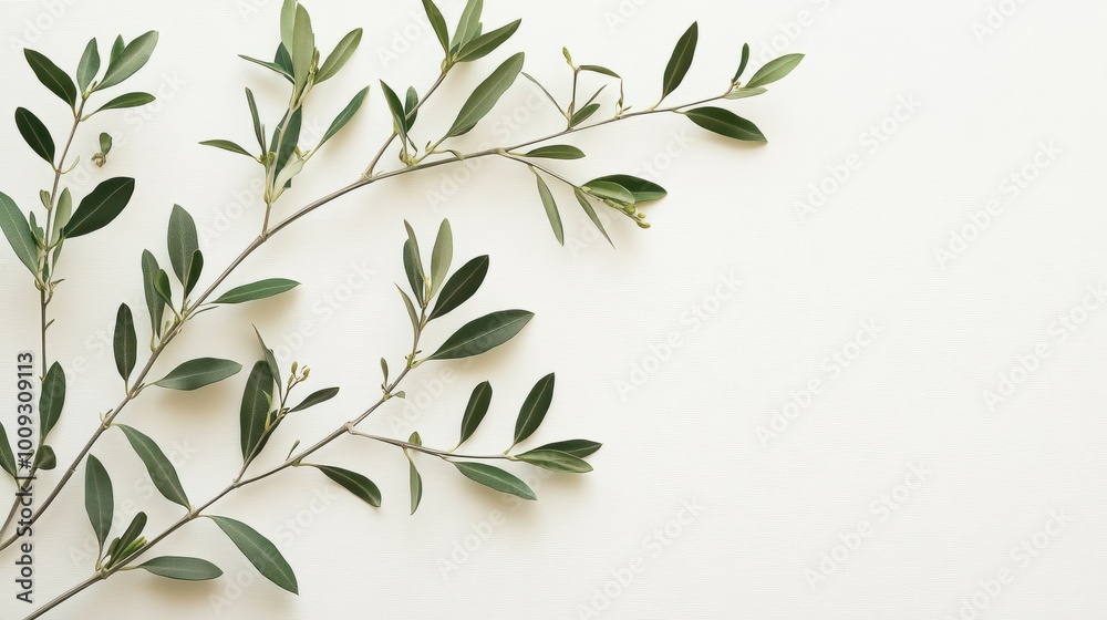 Summer stationery blank business card mockup scene Horizontal greeting card with blooming green olive tree leaves branch isolated on white table background Mediterranean flat lay top v : Generative A Summer stationery blank business card mockup scene Horizontal greeting card with blooming green olive tree leaves branch isolated on white table background Mediterranean flat lay top v : Generative A