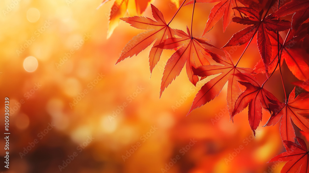 Red and Orange Maple Leaves Creating a Bright Autumn Background with Colorful Foliage Red and Orange Maple Leaves Creating a Bright Autumn Background with Colorful Foliage