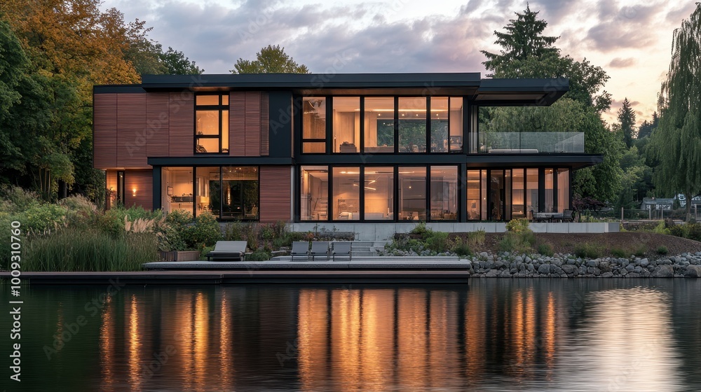 Stunning Lakefront Modern Home Reflecting in Tranquil Waters Stunning Lakefront Modern Home Reflecting in Tranquil Waters