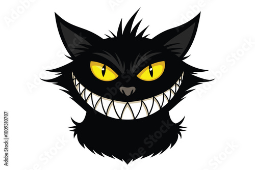 Evil cat joker with yellow eyes smiles like a cheshire cat H.eps