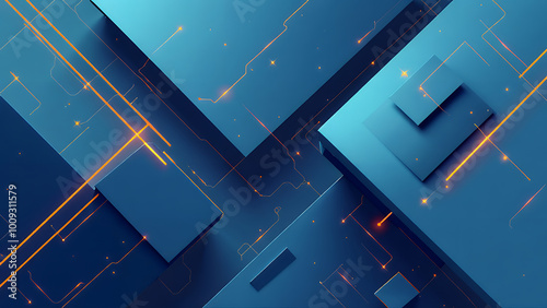 Minimal geometric background. Dynamic blue shapes composition with orange lines. Abstract background modern hipster futuristic graphic. Vector abstract background