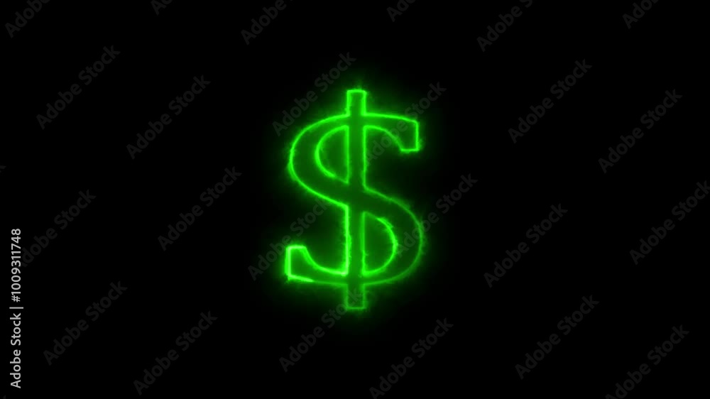Glowing neon dollar symbol animation icon on black background. Glowing neon dollar symbol animation icon on black background.