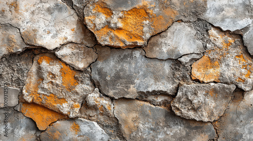 Detailed texture of cracked and weathered concrete wall showcasing natural wear patterns in soft lighting