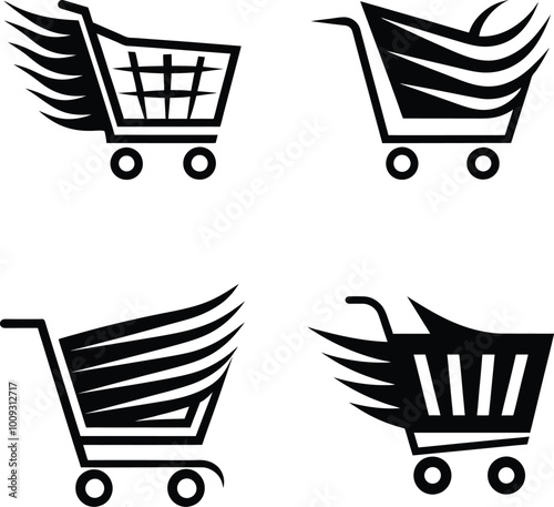 Shopping cart icons set. Supermarket shopping basket design.3