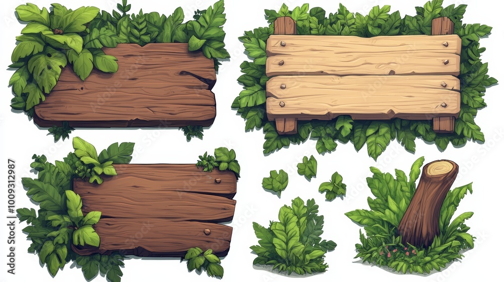 Jungle Wooden Signs   Tree Stump Illustration