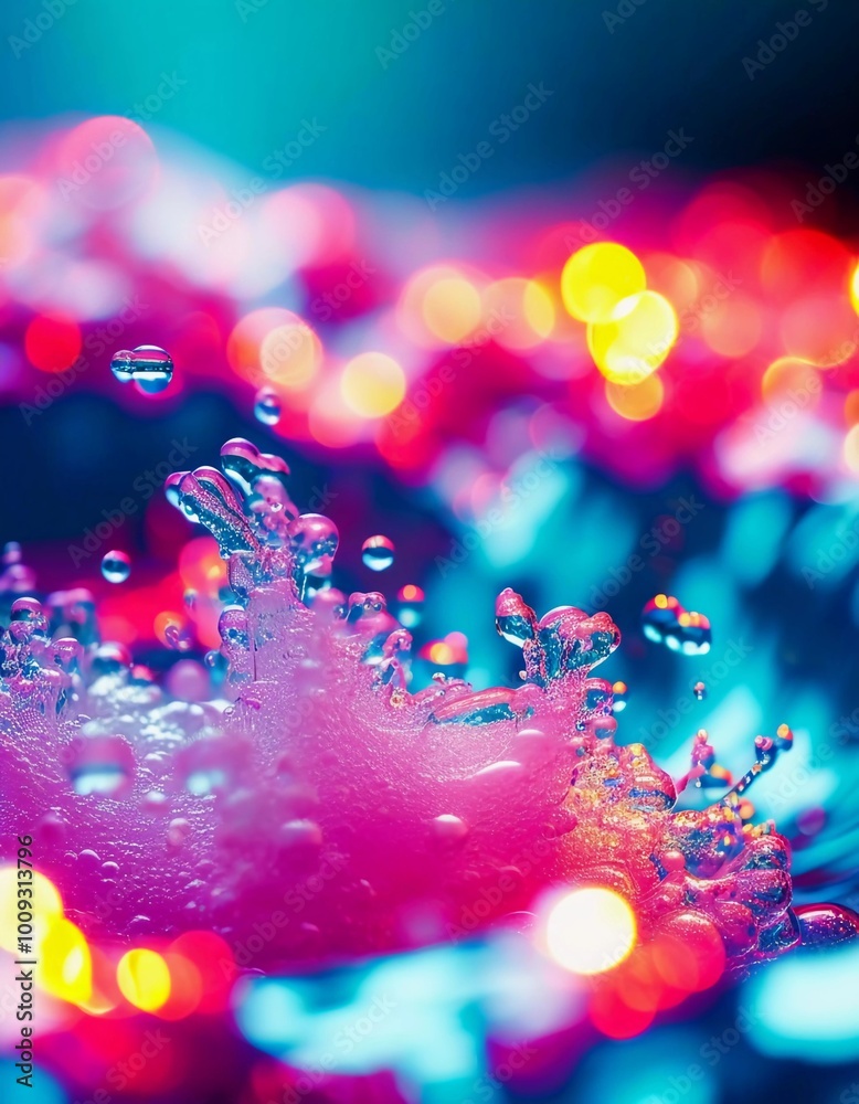 A multitude of bright droplets bursts in a colorful splash, creating a stunning display of vibrant hues against a softly blurred background. Freezing motion. The beauty of nature in the moment. AI A multitude of bright droplets bursts in a colorful splash, creating a stunning display of vibrant hues against a softly blurred background. Freezing motion. The beauty of nature in the moment. AI
