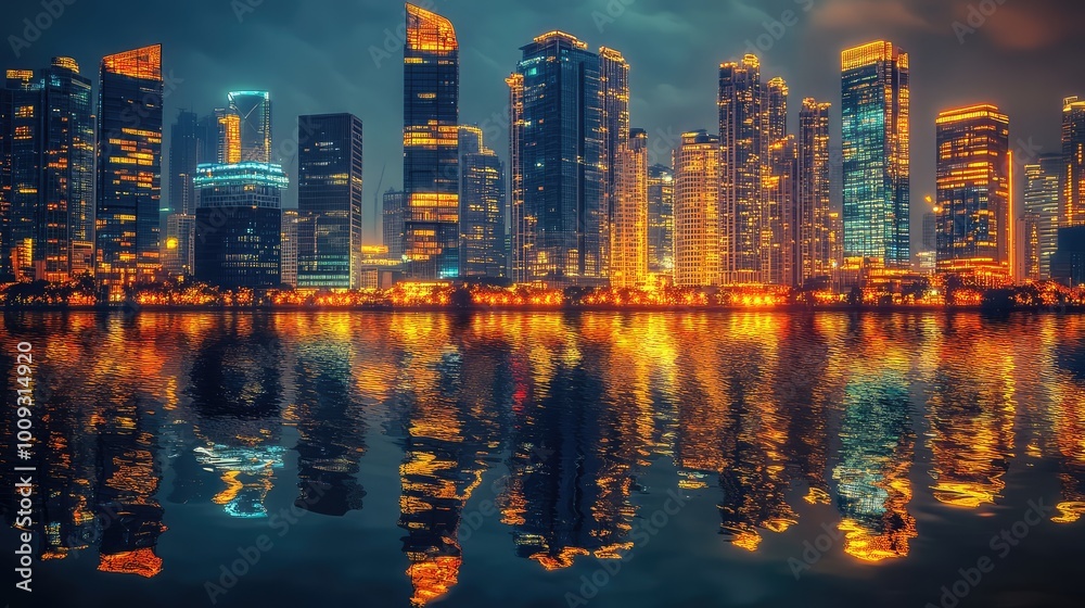 Obraz premium A dazzling city of mirrors, where buildings reflect light in myriad directions, crafting a stunning display of continuous reflections throughout the metropolis.