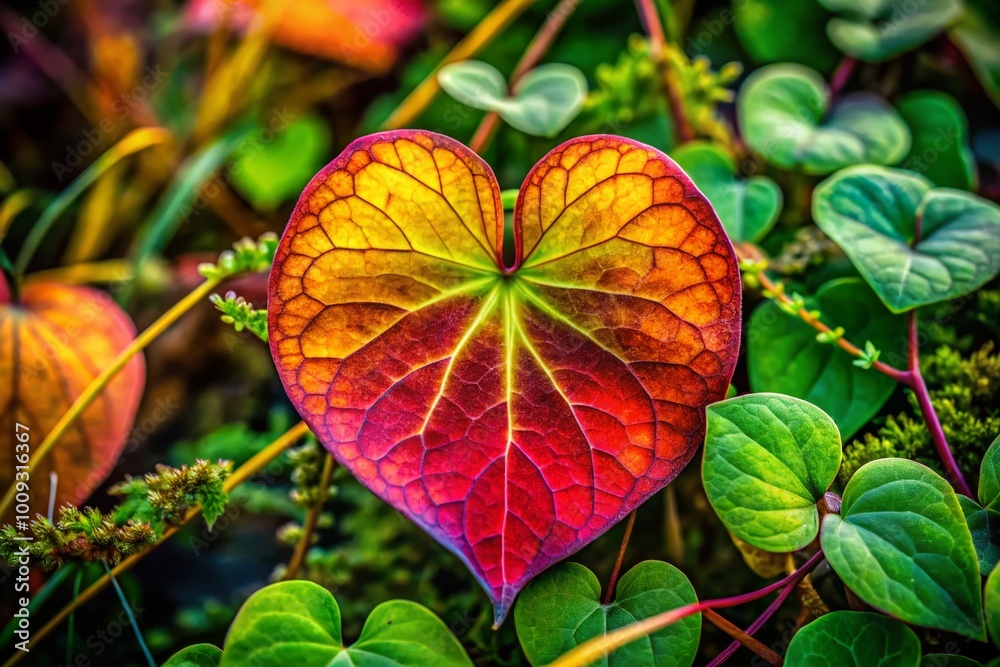 Heart-Shaped Leaf Among Weeds in a Natural Setting, Symbolizing Love and Nature's Beauty Heart-Shaped Leaf Among Weeds in a Natural Setting, Symbolizing Love and Nature's Beauty