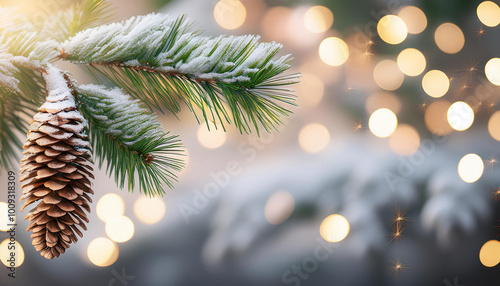 christmas tree branchesFestive christmas fir tree branches with pine cones ,creating a natural holiday background.Green fir branch with cone on white background with clipping pass