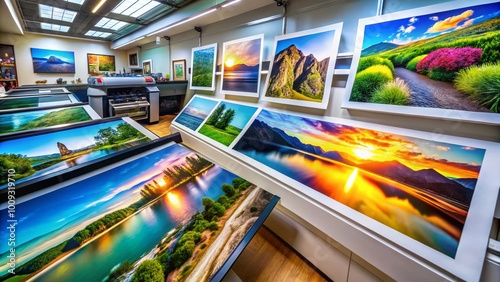 Wallpaper Mural High-Quality Commercial Printers in a Modern Print Shop with Colorful Printed Materials on Display Torontodigital.ca