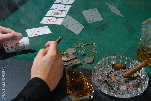 Card game. Gambling and winning combination.