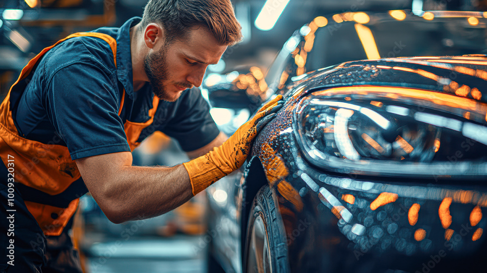 A man is working on a car in a garage