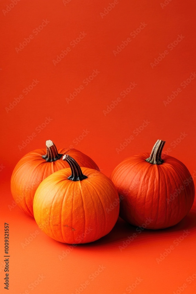 Three orange pumpkins on a warm orange background Three orange pumpkins on a warm orange background