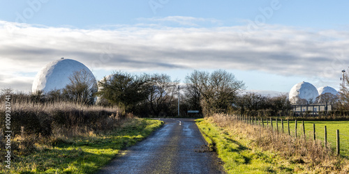 North Yorkshire Dales with RAF Menwith Hill radomes in the background, North Yorkshire, England, United Kingdom