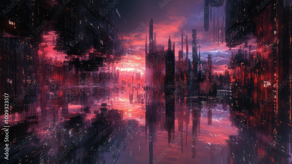 A sprawling metropolis constructed entirely of mirrors, where reflective surfaces create an endless dance of light and reflections throughout the city. A sprawling metropolis constructed entirely of mirrors, where reflective surfaces create an endless dance of light and reflections throughout the city.