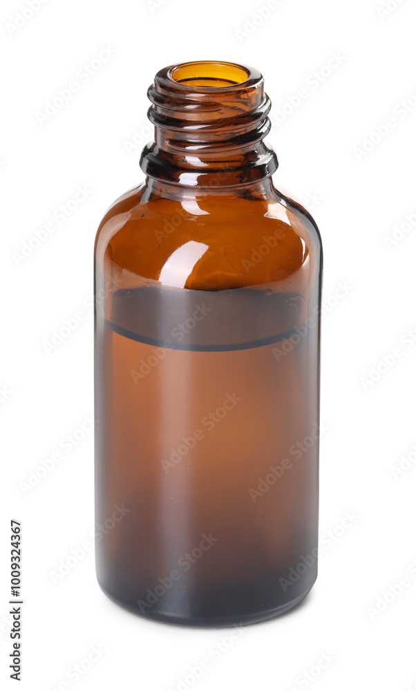 Essential oil in bottle isolated on white Essential oil in bottle isolated on white