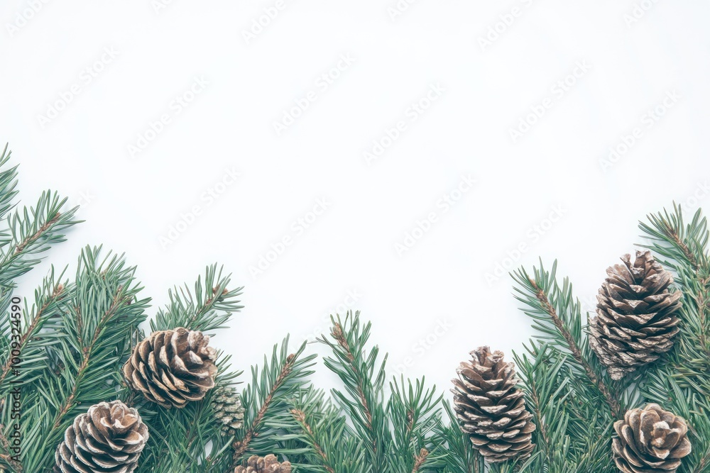 A high-resolution photo of a natural arrangement of pine leaves and pinecones. The white background and subtle shadows give the image a clean, modern look, suitable for product displays, nature-themed A high-resolution photo of a natural arrangement of pine leaves and pinecones. The white background and subtle shadows give the image a clean, modern look, suitable for product displays, nature-themed