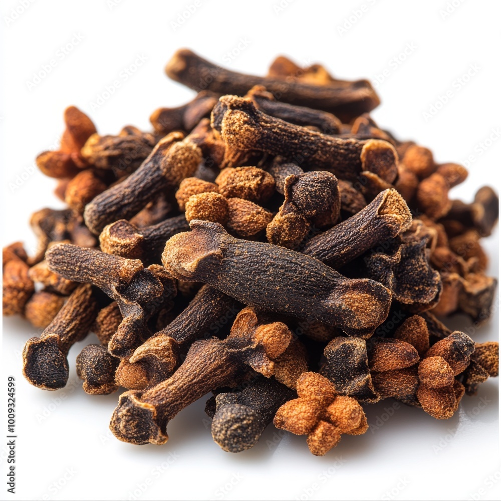 Fototapeta premium Dried Cloves Spice Heap Isolated on White Background