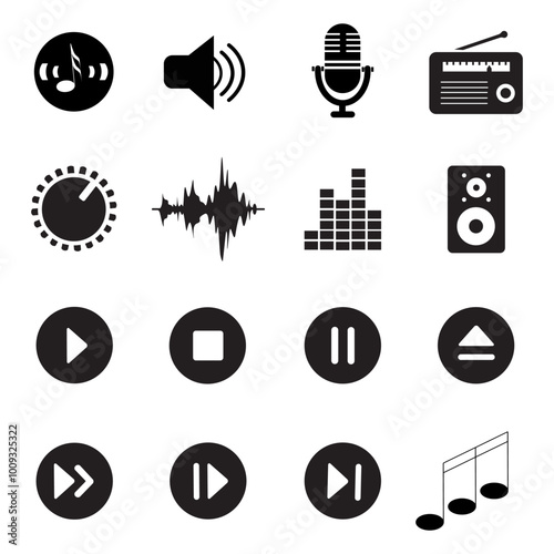 Set of music icons on white background 