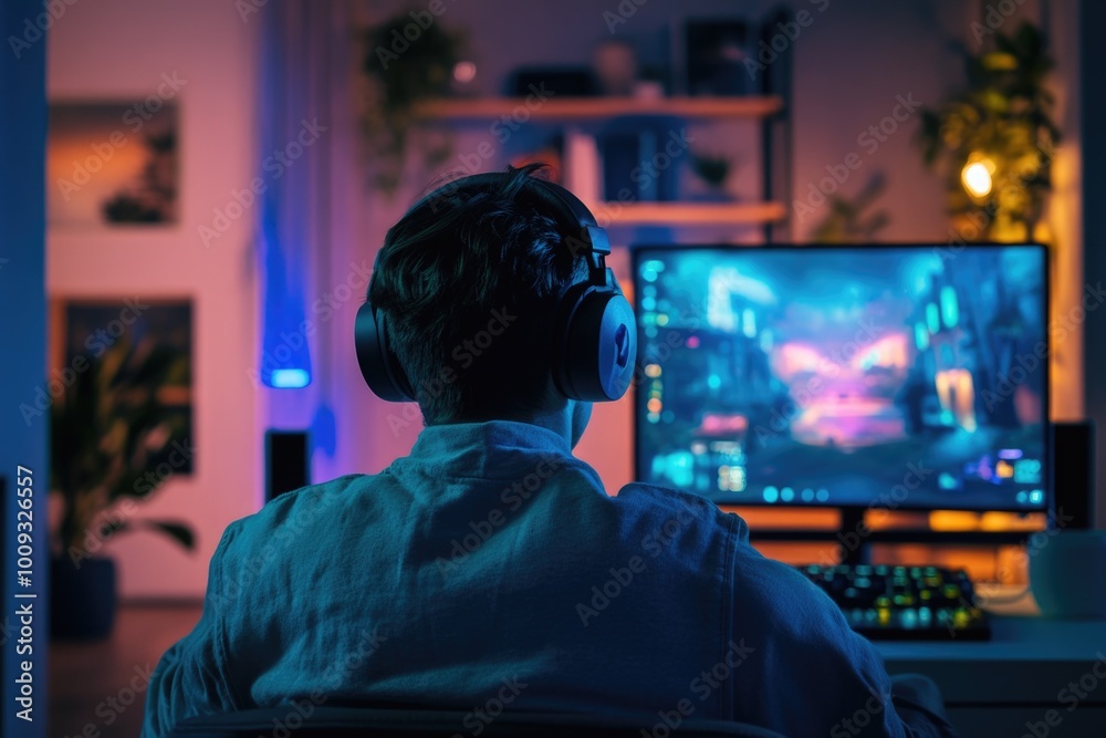 A person sitting in front of a computer screen with a neutral expression A person sitting in front of a computer screen with a neutral expression