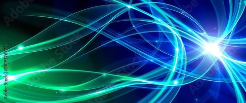 Energy-Charged Light Streams in Vibrant Sapphire and Emerald for Desktop Covers