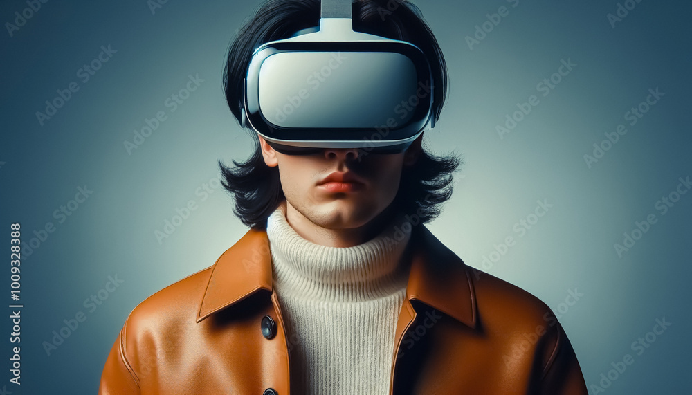 person wearing a VR set to do daily stuff person wearing a VR set to do daily stuff