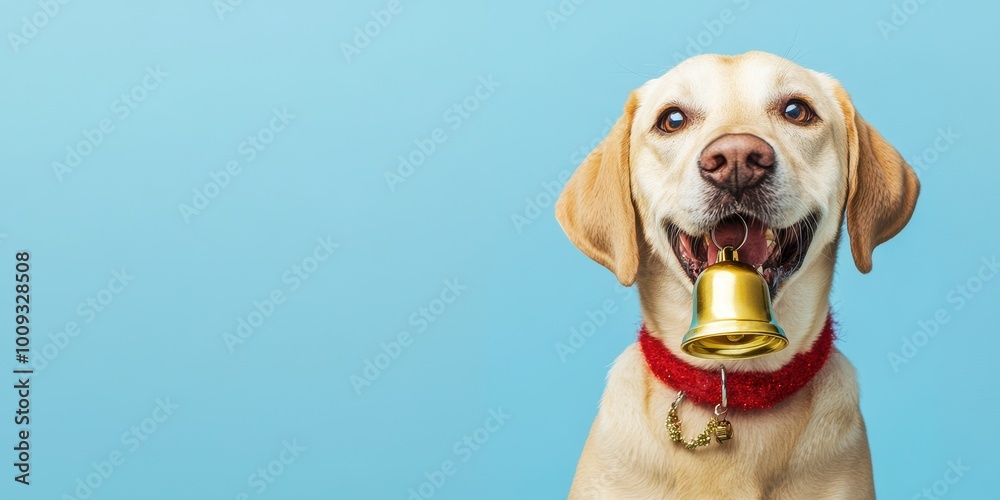 Dog with Christmas Bell Smiling Joyfully Dog with Christmas Bell Smiling Joyfully