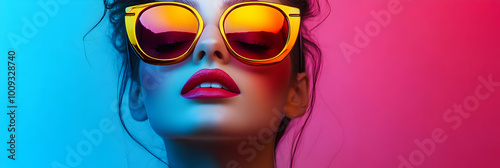 Wallpaper Mural Close-up Portrait of a Woman Wearing Sunglasses with a Colorful Background Torontodigital.ca