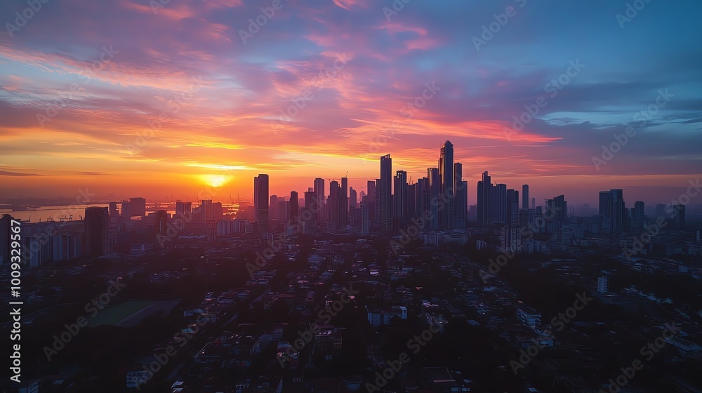 Fototapeta premium City skyline at sunset with vibrant colors